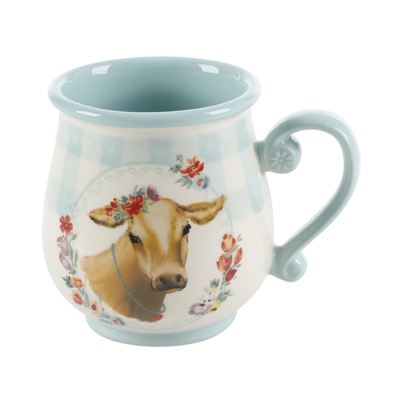 🌺 New Pioneer Woman Novelty Farm Animals Gingham Mugs, Set of 4 - Picture 8 of 9